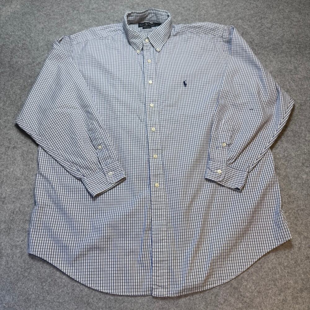 Polo Ralph Lauren Yarmouth Mens 17.5 34/35 Blue White Check Cotton Shirt